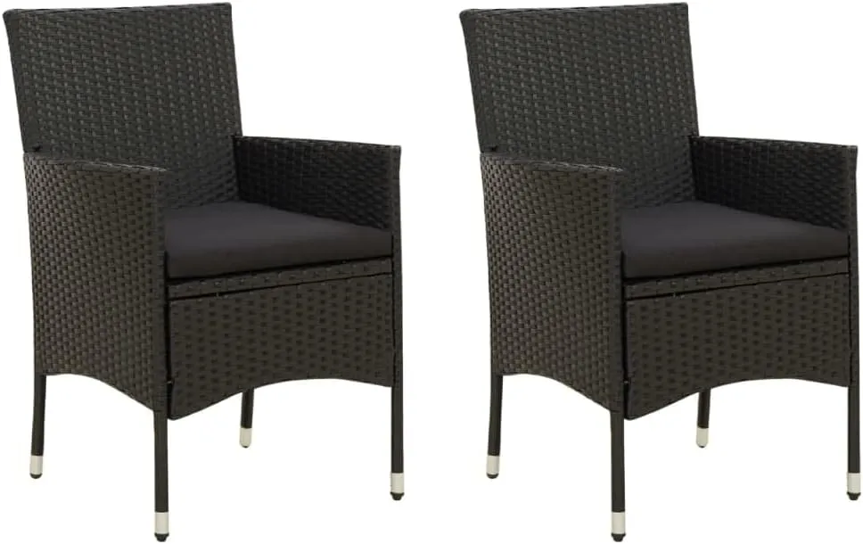 Garden Chairs, Pool Chair, Patio Chairs with Cushions 2 pcs, Easy to Clean Suitable for Patio, Porch, Backyard, Balcony, Garden Poly Rattan Black