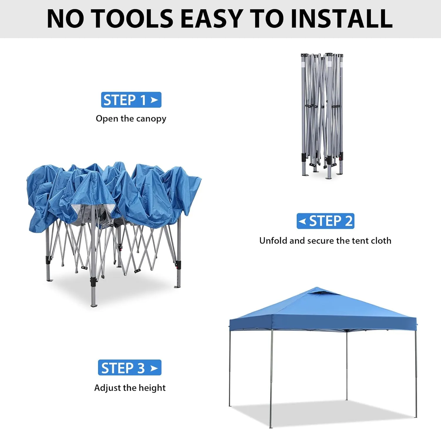 GDY 10'x10' Pop Up Canopy Tent, Portable Gazebo, Outdoor Canopy for Events, Parties, Camping, Blue.