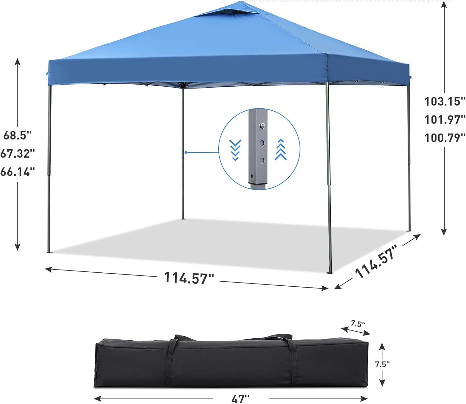 GDY 10'x10' Pop Up Canopy Tent, Portable Gazebo, Outdoor Canopy for Events, Parties, Camping, Blue.