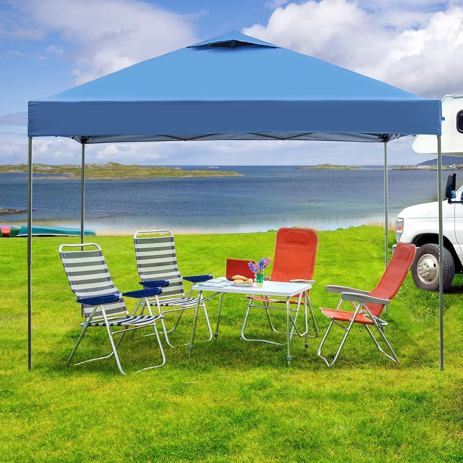 GDY 10'x10' Pop Up Canopy Tent, Portable Gazebo, Outdoor Canopy for Events, Parties, Camping, Blue.