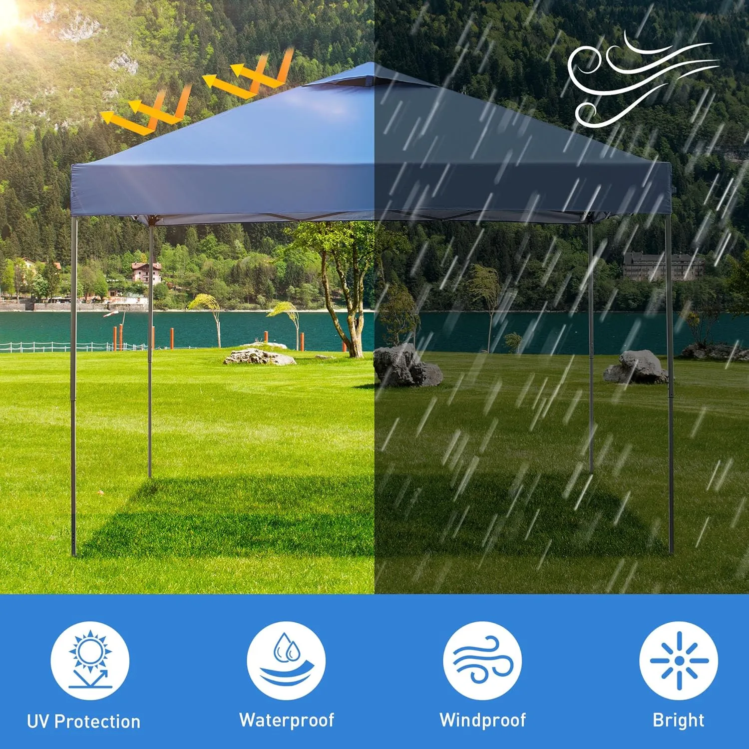 GDY 10'x10' Pop Up Canopy Tent, Portable Gazebo, Outdoor Canopy for Events, Parties, Camping, Blue.