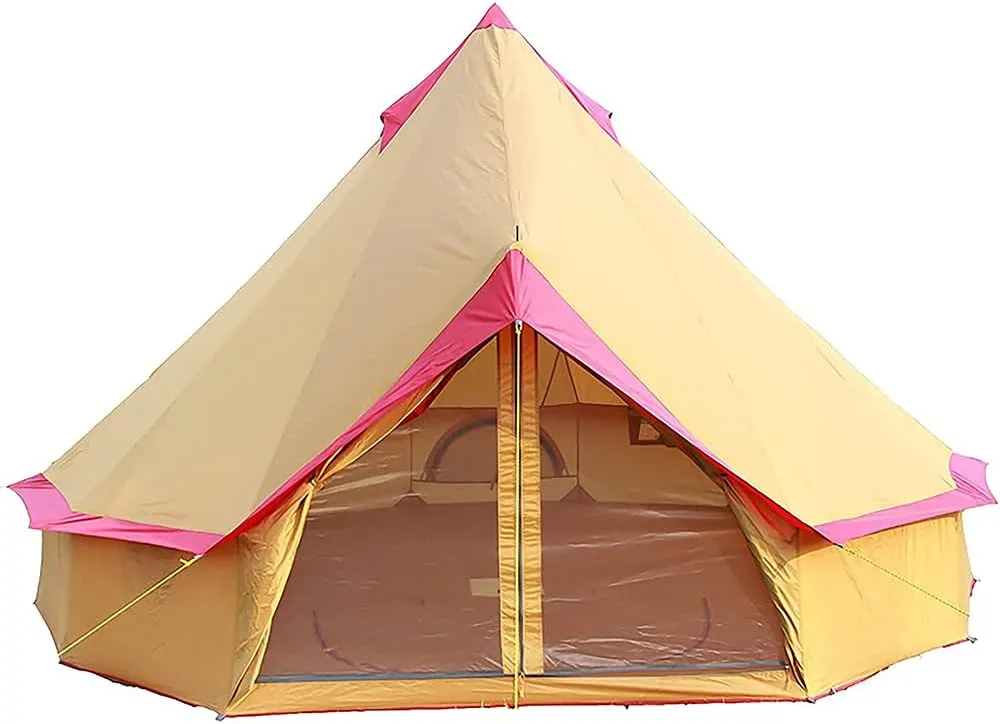 GeRRiT Camping Yurt Tent 4 Season Large Outdoor Camping Tents 4m Bell Teepee Tent 3-10 Persons Polyester Waterproof Pyramid Tent for Party, Hunting, Hiking, Human Shelter