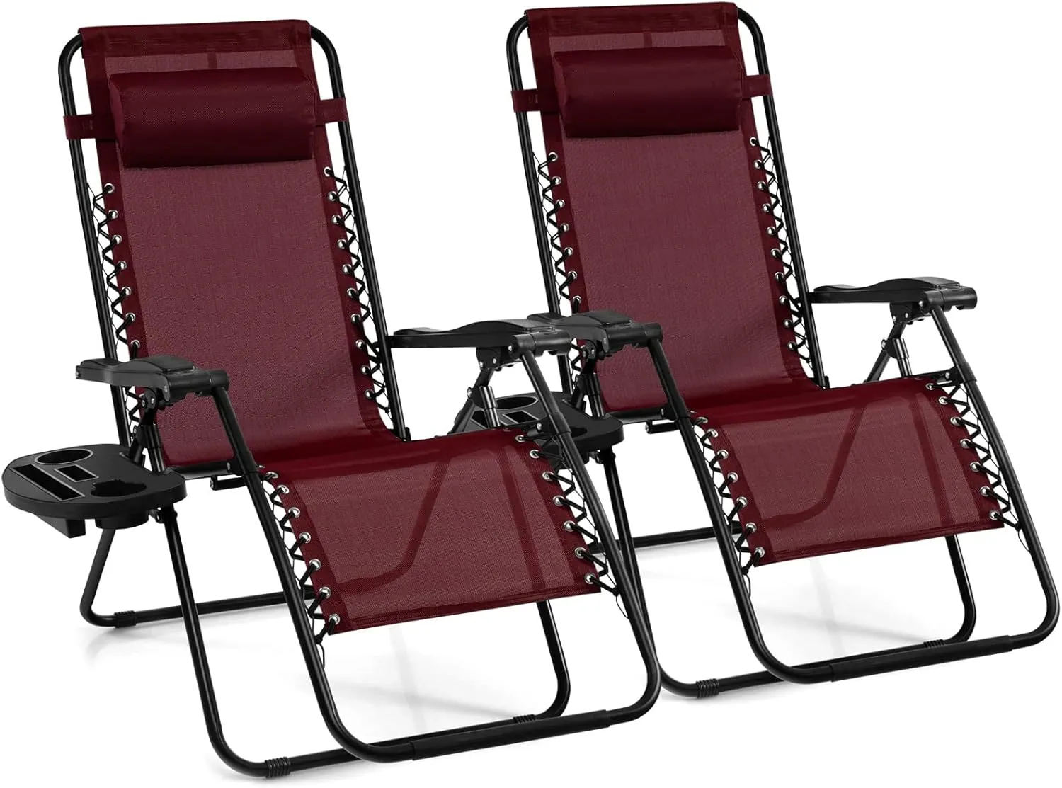 Giantex 2 PCS Zero Gravity Chair, Outdoor Chaise Lounge with Cup Holder, Patio Folding Chairs Recliner for Yard Pool Lawn Balcony, Burgundy