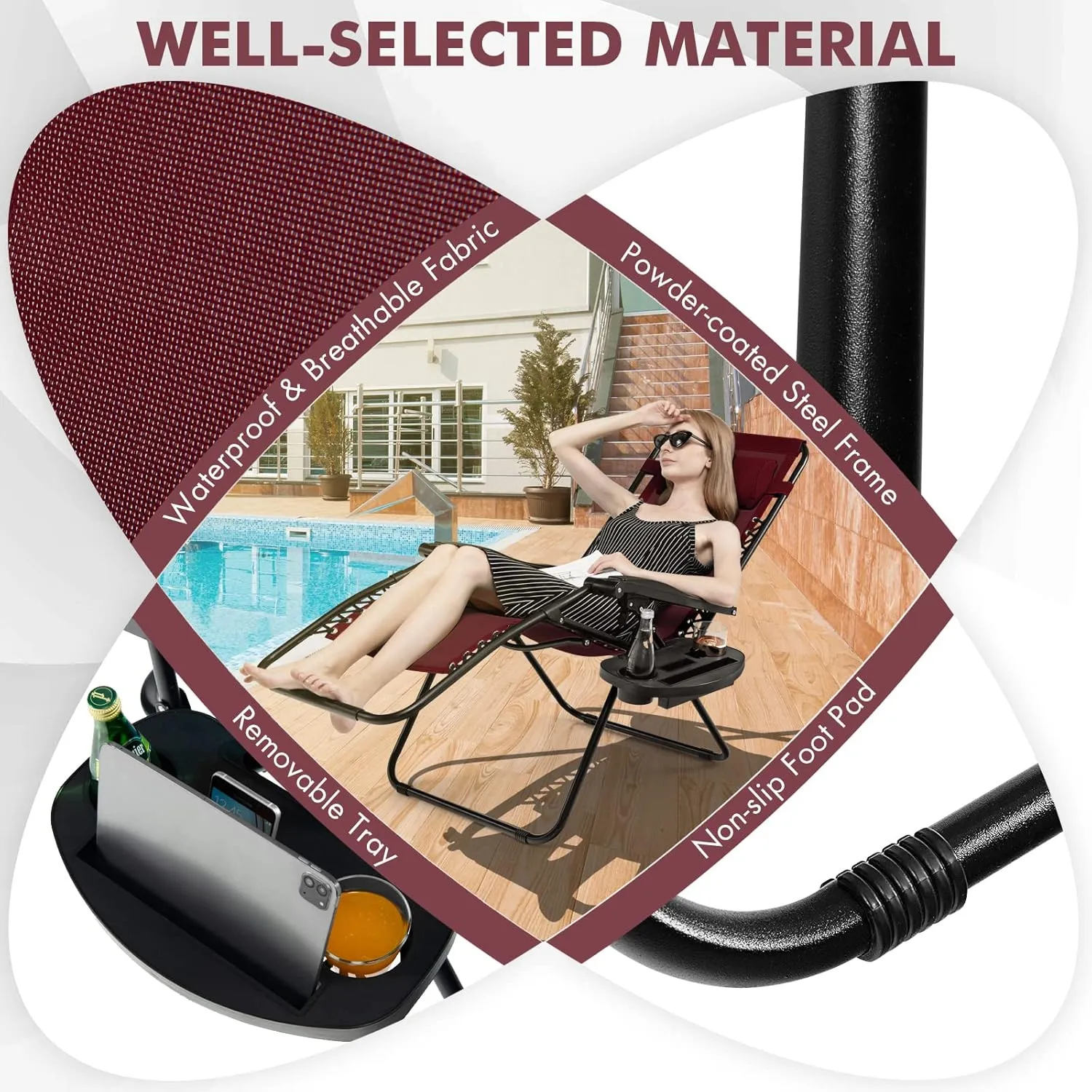 Giantex 2 PCS Zero Gravity Chair, Outdoor Chaise Lounge with Cup Holder, Patio Folding Chairs Recliner for Yard Pool Lawn Balcony, Burgundy