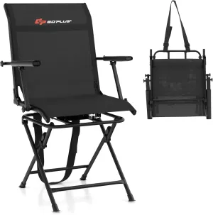 Goplus Hunting Chair, 360°Swivel Hunting Blind Chair with Carrying Strap,330LBS Capacity, Folding Silent Deer Hunting Chair, Portable Ground Blind Chair for Fishing Camping, Black