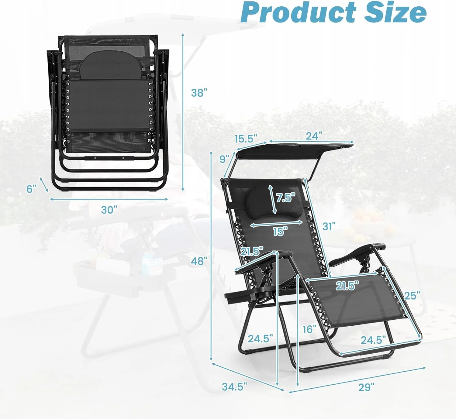 Goplus Zero Gravity Chairs, X-Large Folding Lounge Lawn Chair w/Canopy Shade & Cup Holder, Adjustable Folding Patio Recliner for Pool Porch Deck Oversize (Black)