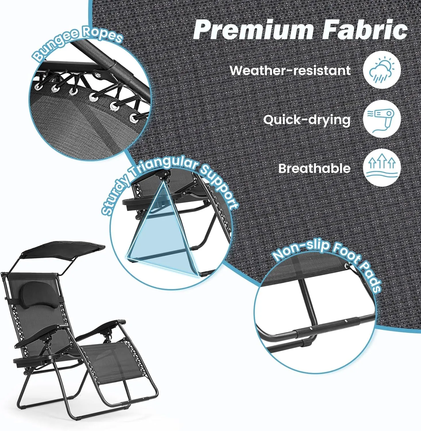 Goplus Zero Gravity Chairs, X-Large Folding Lounge Lawn Chair w/Canopy Shade & Cup Holder, Adjustable Folding Patio Recliner for Pool Porch Deck Oversize (Black)