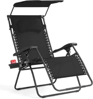 Goplus Zero Gravity Chairs, X-Large Folding Lounge Lawn Chair w/Canopy Shade & Cup Holder, Adjustable Folding Patio Recliner for Pool Porch Deck Oversize (Black)