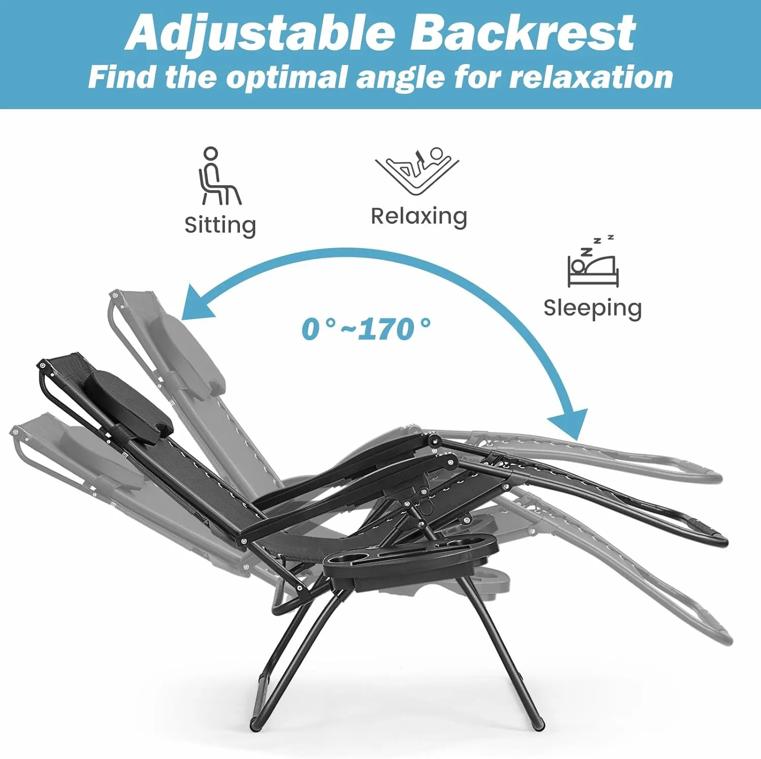 Goplus Zero Gravity Chairs, X-Large Folding Lounge Lawn Chair w/Canopy Shade & Cup Holder, Adjustable Folding Patio Recliner for Pool Porch Deck Oversize (Black)
