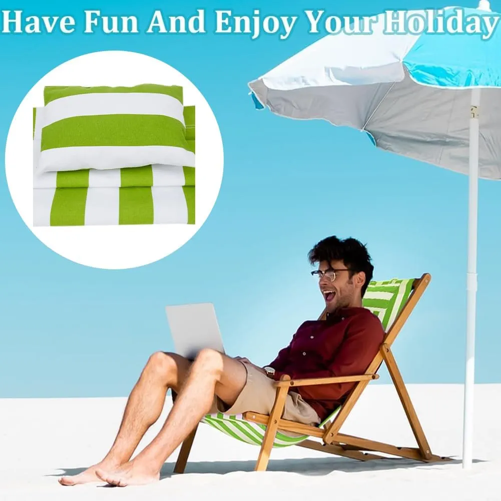 GORGECRAFT Beach Sling Chair Canvas with Pillow 44x17 Inch Olive White Stripes Replacement Deck Chairs Canvas Cloth Fabric Outdoor Folding Lounge Chair for Patio Outdoor Sunbathing Garden Courtyard