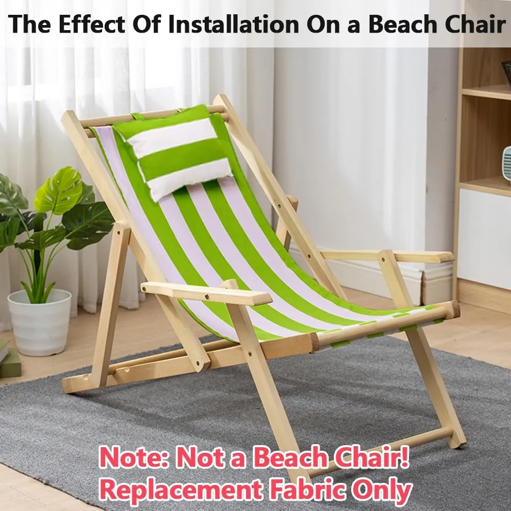GORGECRAFT Beach Sling Chair Canvas with Pillow 44x17 Inch Olive White Stripes Replacement Deck Chairs Canvas Cloth Fabric Outdoor Folding Lounge Chair for Patio Outdoor Sunbathing Garden Courtyard