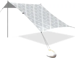 Gray Grey Checker Stars Designed UPF50  Beach Cabana Lightweight Shade Sun Shelter with Sand Shovel for Camping, Picnics, Backyard & Fishing techo para Playa