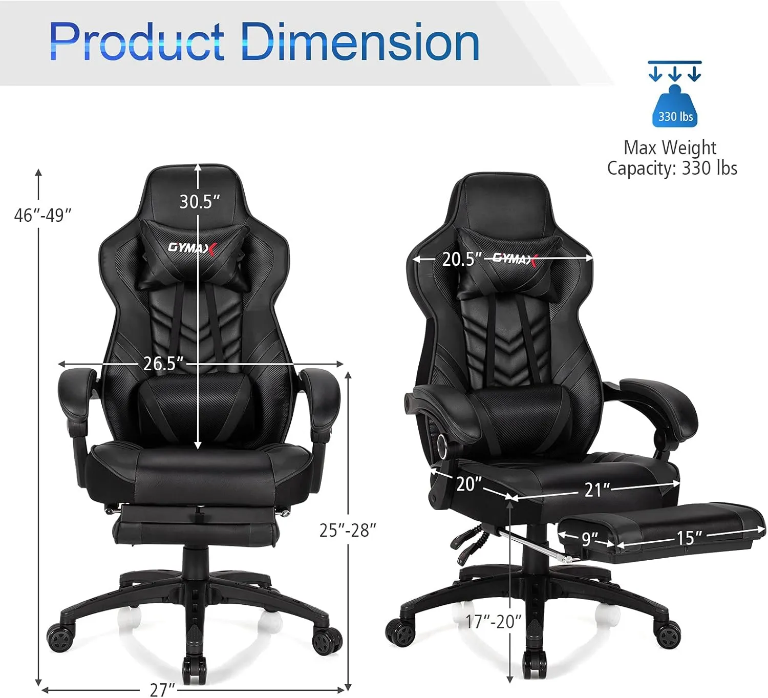GYMAX Gaming Chair, Ergonomic Computer Chair with Footrest, Linkage Armrests & Lumbar Cushion, Big Wide High Back Video Gaming Chair, Reclining Office Rolling Chair for Adult/Teens (Black)