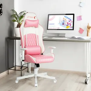 Gymax Gaming Chair Racing Style Adjustable Swivel Computer Office Chair Pink  CB10206PK