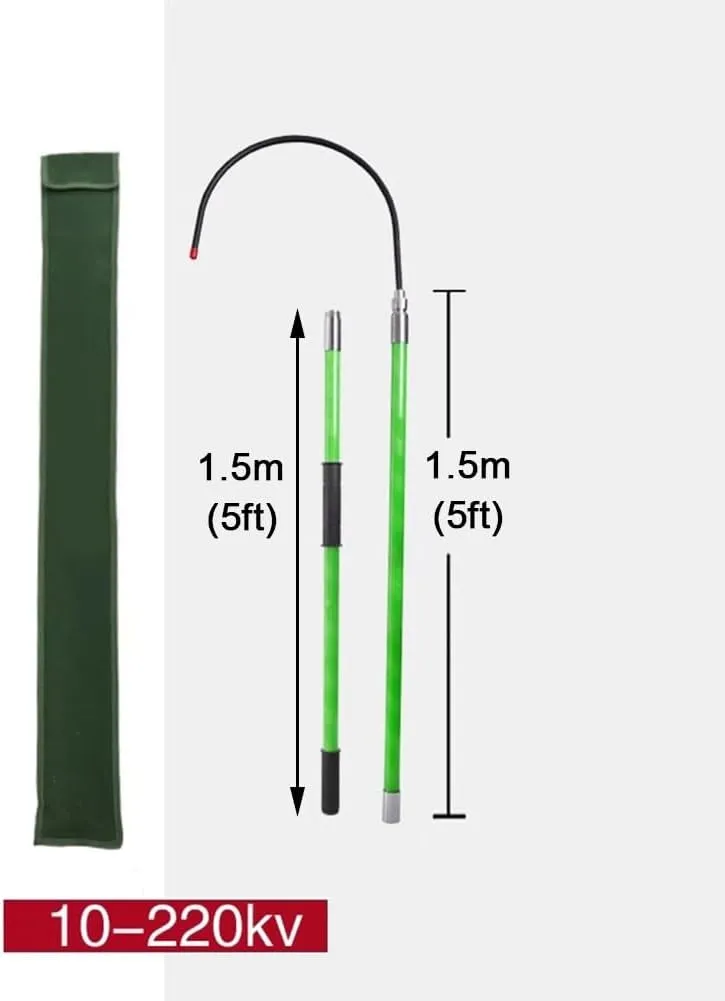 GZHERVICES 18 Inch Opening High Voltage Insulated Rescue Hook - Fiberglass Telescopic Hotstick with Storage Bag, Anti-Electrocution Tool for Electricians, Linemen & Firefighters(Green,3m/9.9ft)