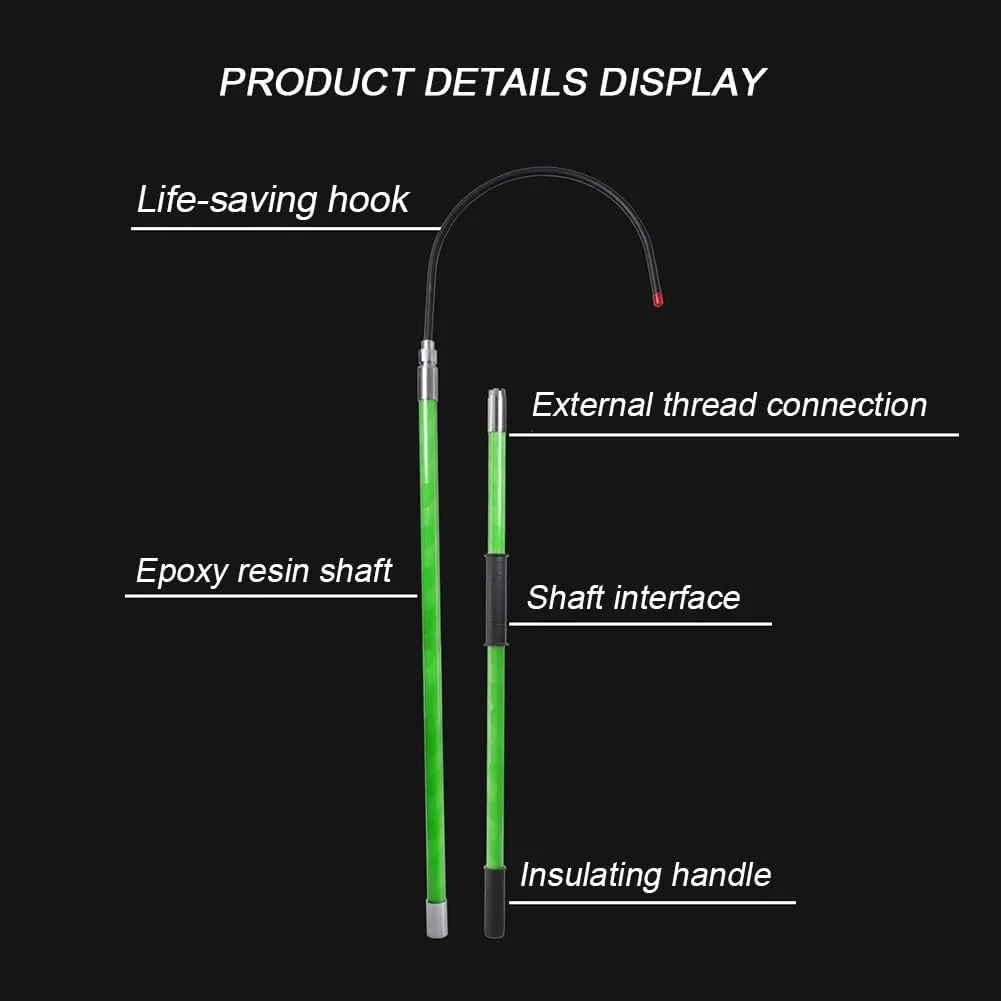 GZHERVICES 18 Inch Opening High Voltage Insulated Rescue Hook - Fiberglass Telescopic Hotstick with Storage Bag, Anti-Electrocution Tool for Electricians, Linemen & Firefighters(Green,3m/9.9ft)