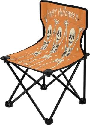 Halloween Cartoon Dancing Skeleton Portable Outdoor Folding Chair Anti-Slip Padded Oxford Cloth Stool Camping Chair Small for Beach Hiking Fishing Gardening Quad Camp Chair