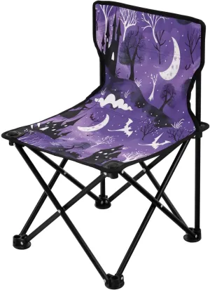 Halloween Flying Witch Portable Outdoor Folding Chair Anti-Slip Padded Oxford Cloth Stool Camping Chair Small for Beach Hiking Fishing Gardening Quad Camp Chair