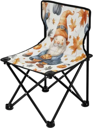 Halloween Pumpkin Gnome Portable Outdoor Folding Chair Anti-Slip Padded Oxford Cloth Stool Camping Chair Small for Beach Hiking Fishing Gardening Quad Camp Chair