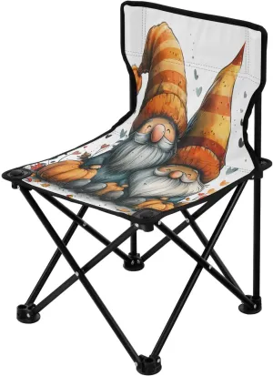 Halloween Pumpkin Gnome Portable Outdoor Folding Chair Anti-Slip Padded Oxford Cloth Stool Camping Chair Small for Beach Hiking Fishing Gardening Quad Camp Chair