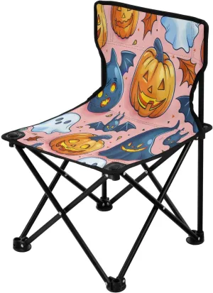 Halloween Pumpkin Spectre Face Portable Outdoor Folding Chair Anti-Slip Padded Oxford Cloth Stool Camping Chair Small for Beach Hiking Fishing Gardening Quad Camp Chair