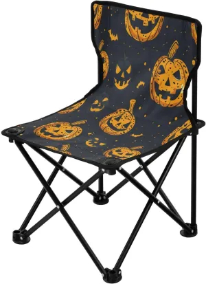 Halloween Pumpkin Spectre Face Portable Outdoor Folding Chair Anti-Slip Padded Oxford Cloth Stool Camping Chair Small for Beach Hiking Fishing Gardening Quad Camp Chair