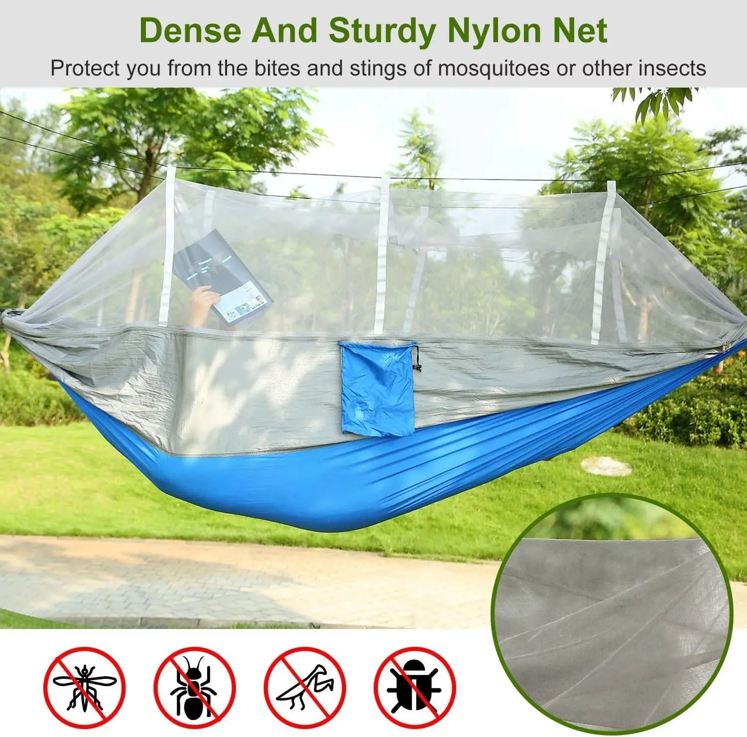 Hammock with Mosquito Net Lightweight Jungle Hammock for Trekking, Backpacking, Nylon Travel Hammock with Mosquito for Travel, Garden, Hiking, Survival (Color : D)