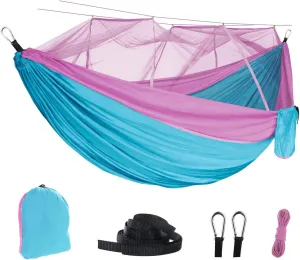 Hammock with Mosquito Net Lightweight Jungle Hammock for Trekking, Backpacking, Nylon Travel Hammock with Mosquito for Travel, Garden, Hiking, Survival (Color : D)