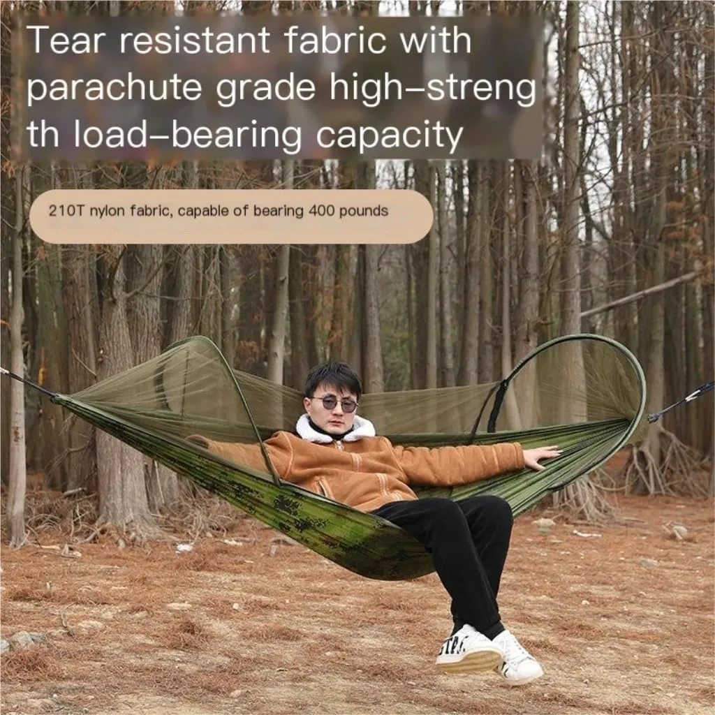 Hamock Outdoor Anti-Rollover Nylon Hammock with Mosquito Net Automatic Quick-Opening Pole Mosquito Net Hammock Hanmock(Pink)