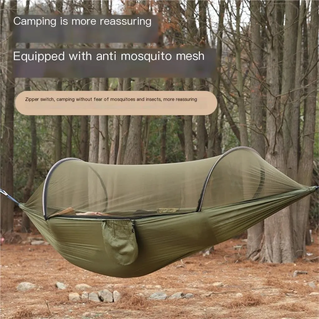Hamock Outdoor Anti-Rollover Nylon Hammock with Mosquito Net Automatic Quick-Opening Pole Mosquito Net Hammock Hanmock(Pink)
