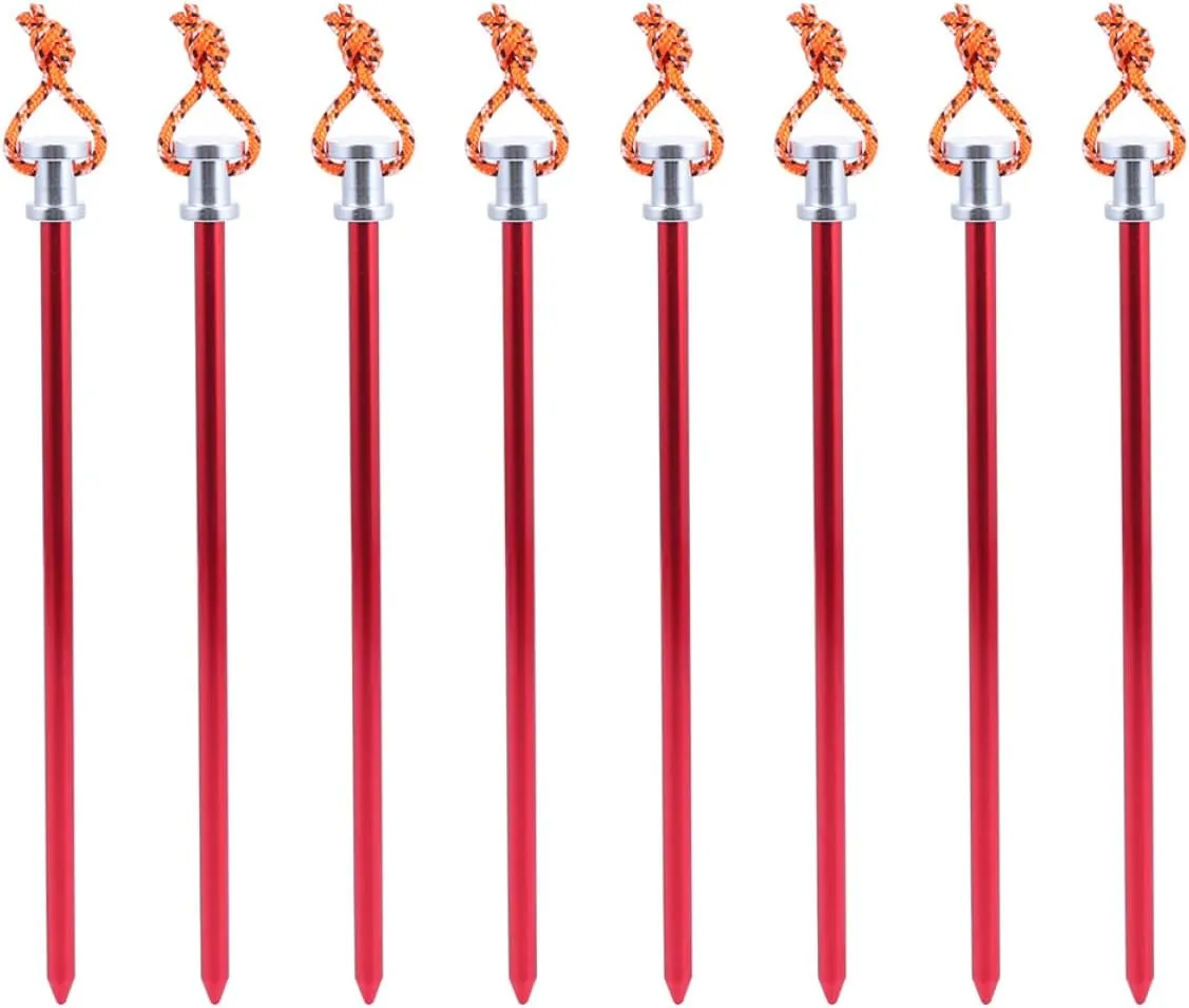 HANABASS 8pcs Aluminum Alloy Camping Tent Stakes Rope Lightweight and Ground Nails for Outdoor Activities for Tent Setup and Picnic Use