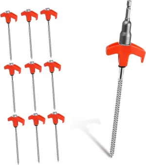 Happyyami 10 Pcs Screw in Tent Stakes with Unique Hook Heavy Duty Metal Tent Pegs for Camping Outdoor Events Portable Lightweight Spiral Design for Enhanced Stability and Easy Installation