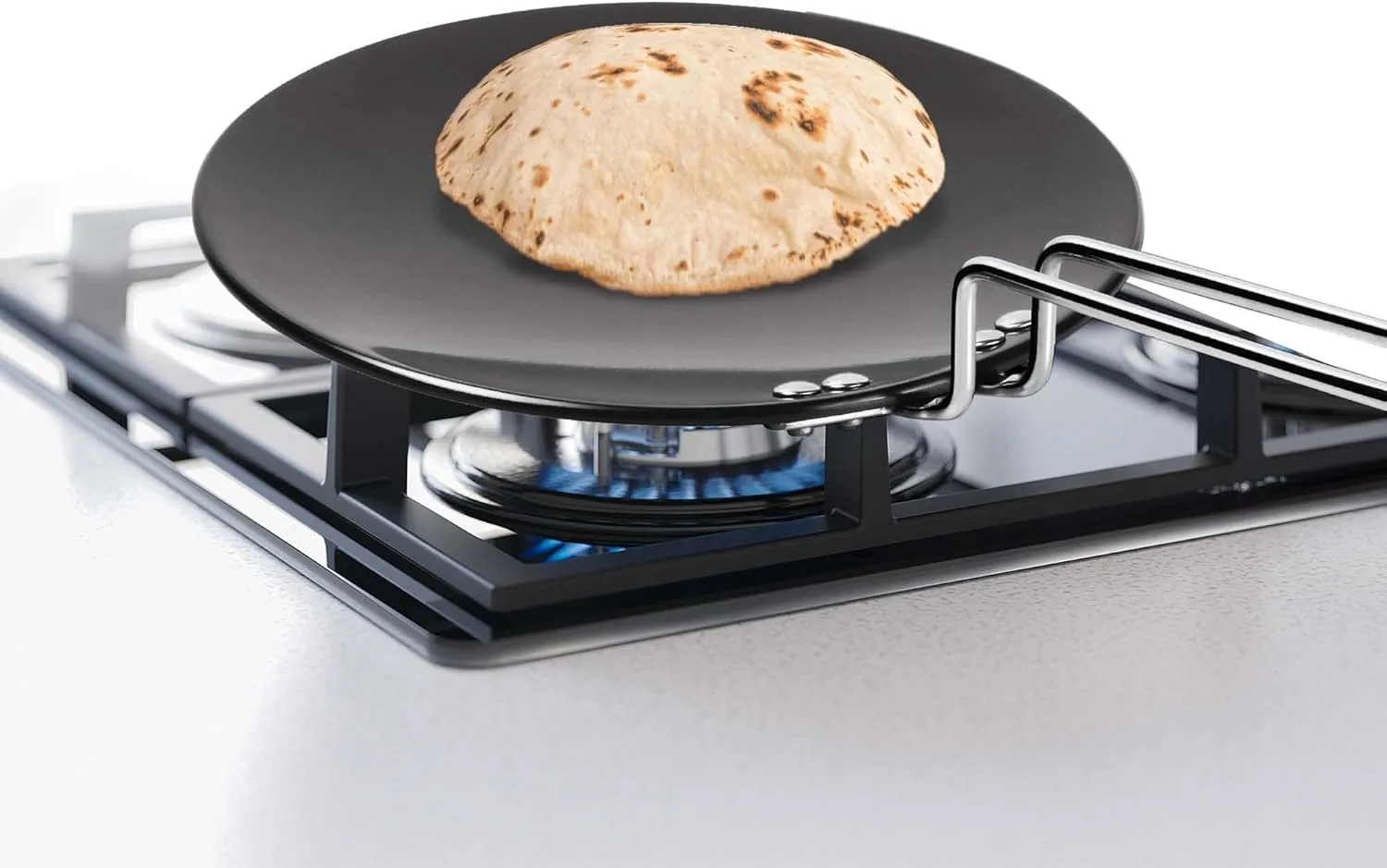 Hard Anodized Tawa, 26 cm, Dark Grey | Flame Safe | Gas Stove Safe | Stainless Steel Wired Handle | Durable | Scratch resistant