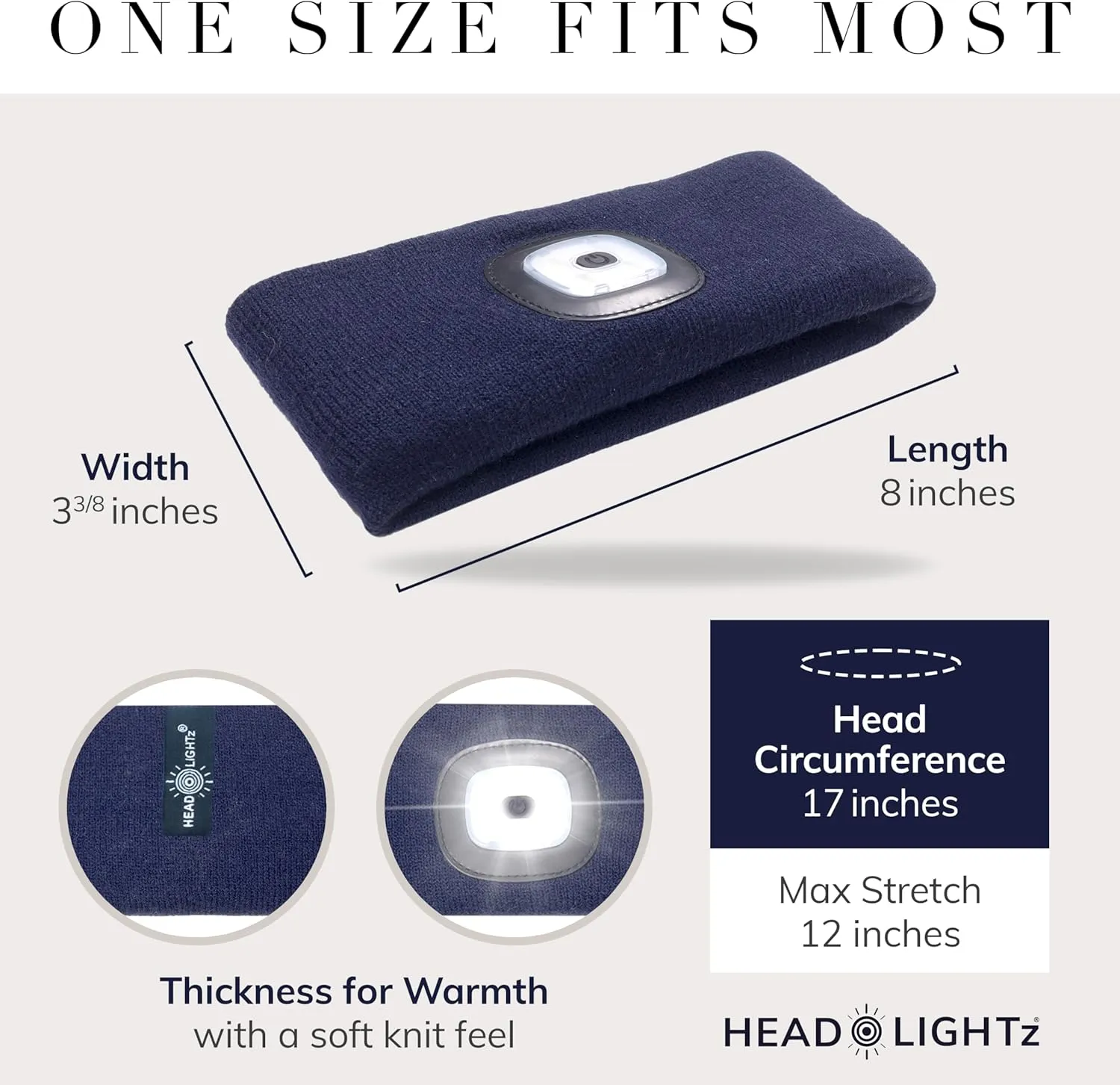 Headlightz by Roq Innovation - Knit Flashlight Headband with Light - LED Headlamp - Headband Lights for Forehead - Unisex, Rechargeable