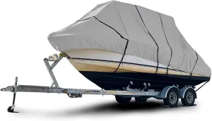 Heavy Duty T Top Hard Top Boat Cover, Marine Grade Solution-Dyed Polyester, UV Treated, Water Resistant, Fade Resistant, Tear Resistant Gray Color 29 ft - 30 ft Long, 120" Wide