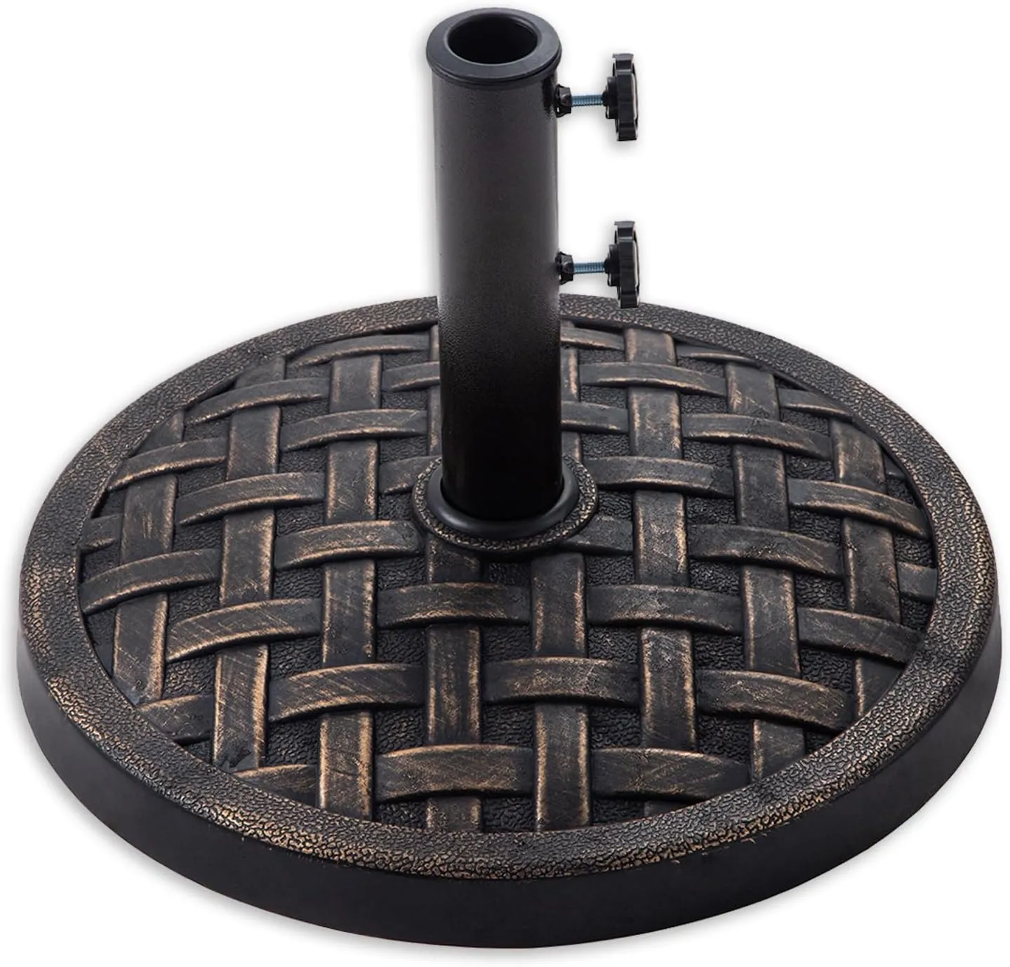 Helios&Hestia 31 lb Heavy Duty Round Resin Outdoor Umbrella Stand Base Weight for Patio Market Table Umbrella, Bronze