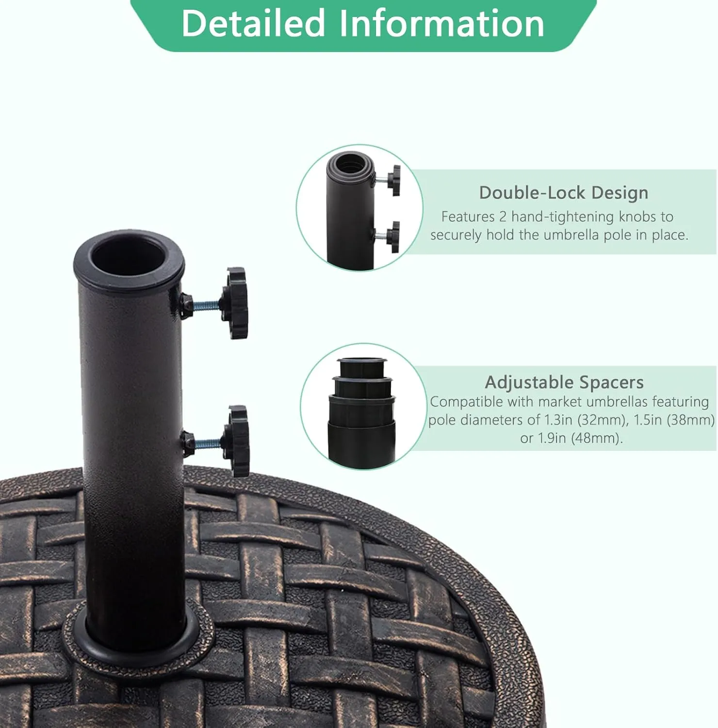 Helios&Hestia 31 lb Heavy Duty Round Resin Outdoor Umbrella Stand Base Weight for Patio Market Table Umbrella, Bronze