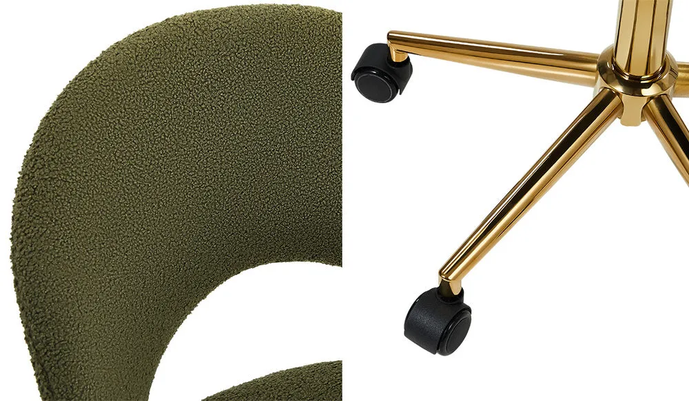 High Back Hollow Armless Office Chair Boucle Green&Gold