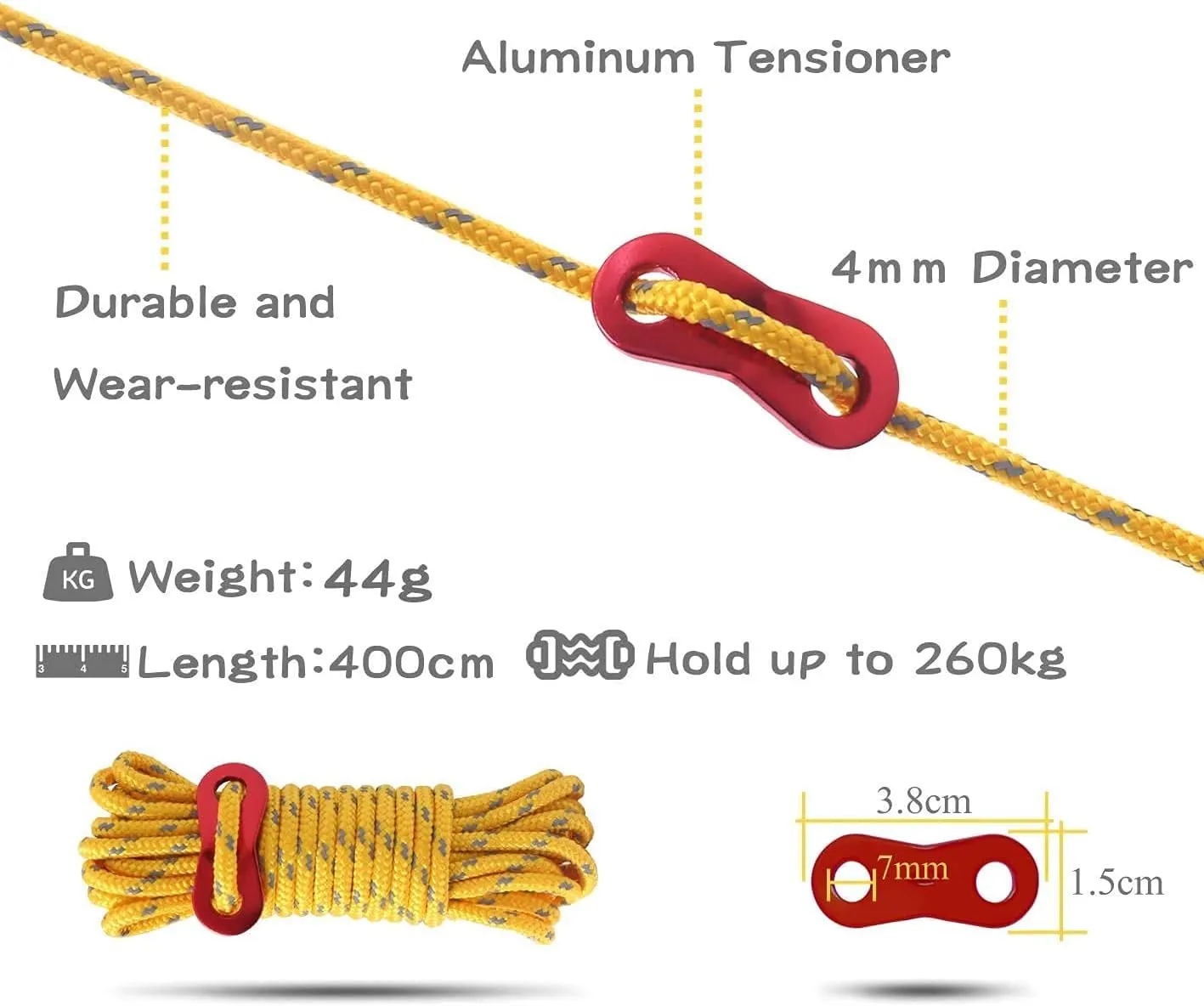 Hikeman 10 Pack 4mm Camping Rope Reflective Outdoor Guy Lines with Aluminum Guyline Adjuster Tensioners Nylon Tent Tie Downs for Hiking Backpacking Tarp,Canopy Shelter (Fluorescent Green)