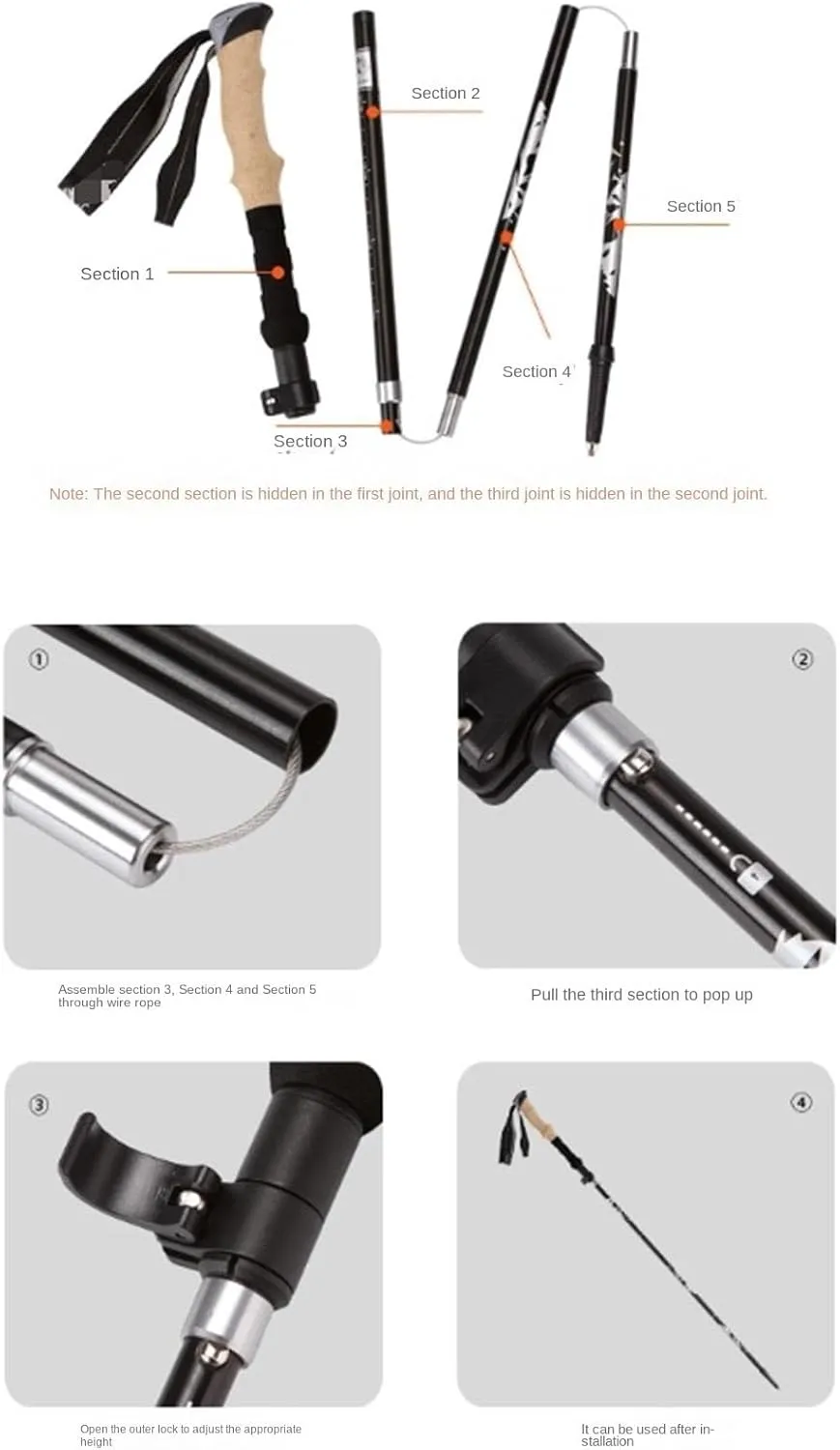 Hiking Trekking Poles Adjustable Trekking Poles Ultralight Lightweight Aluminum Alloy Walking Hiking Stick Hiking Sticks for Trekking