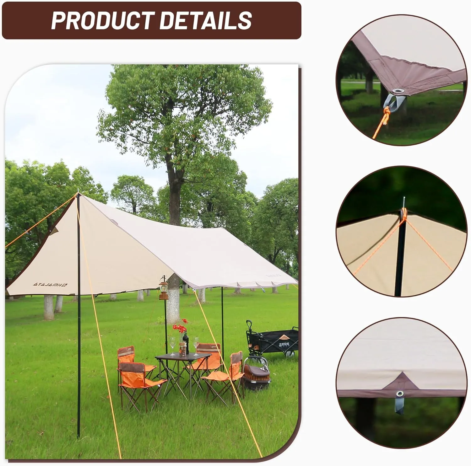 Himalaya Rain Tarp for Camping 4-6 Person Tent Tarp with 2 Poles Canopy Sun Shield Tarp UPF 50  Outdoor Camping Traveling Awning Backpacking (204.7" x 171.2")