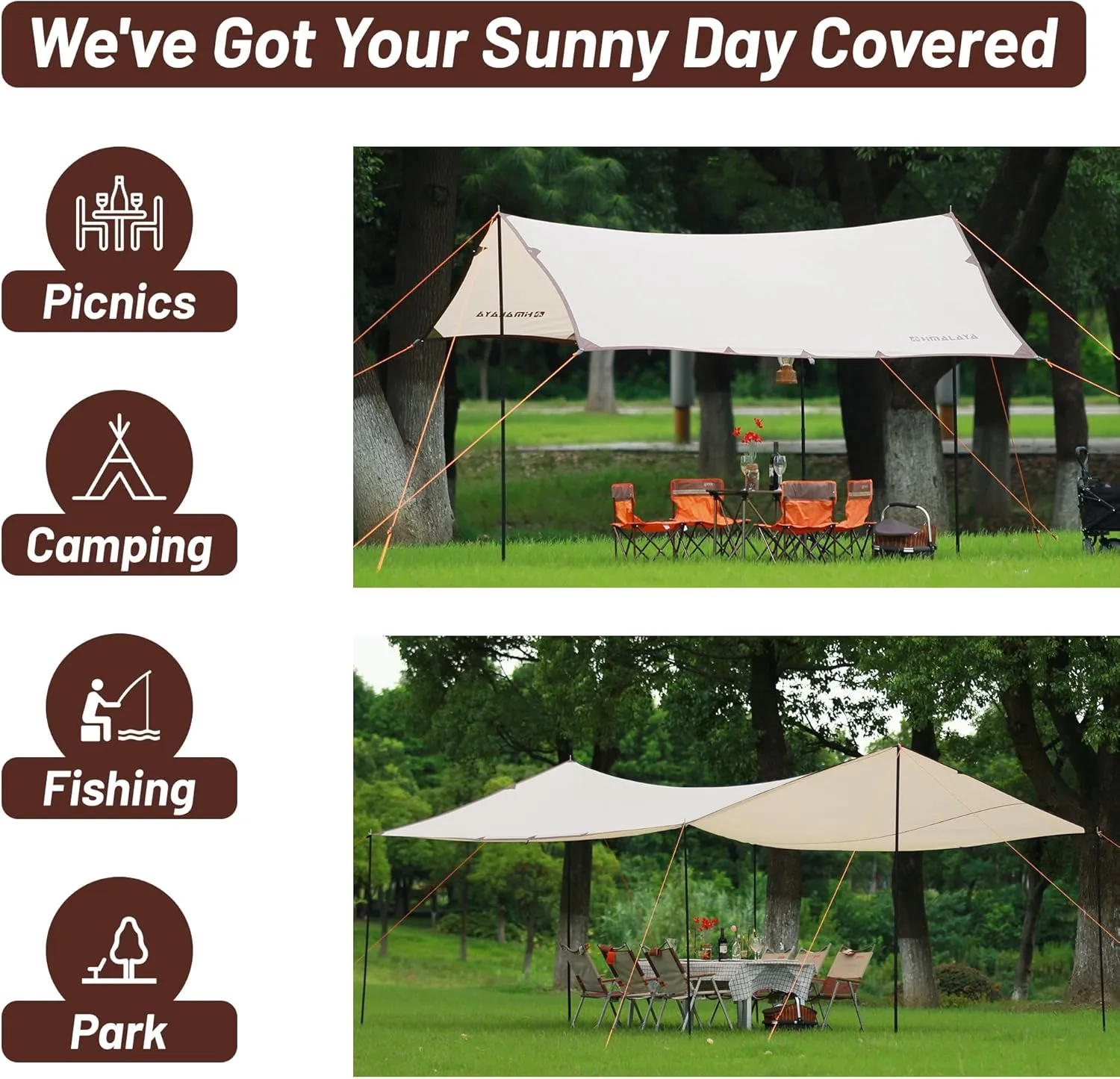Himalaya Rain Tarp for Camping 4-6 Person Tent Tarp with 2 Poles Canopy Sun Shield Tarp UPF 50  Outdoor Camping Traveling Awning Backpacking (204.7" x 171.2")