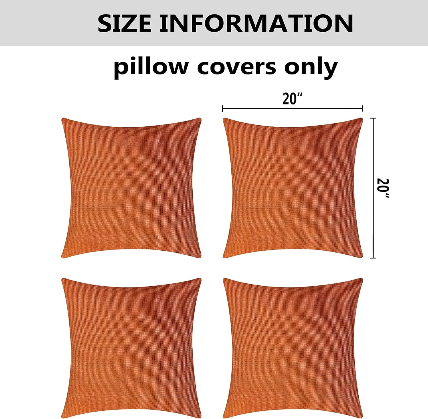 Home Brilliant Outdoor Pillow Covers 20x20 Burnt Orange Throw Pillows for Couch Bench Patio Waterproof Pillow Cases Set of 4, 20 x 20 inch, Burnt Orange