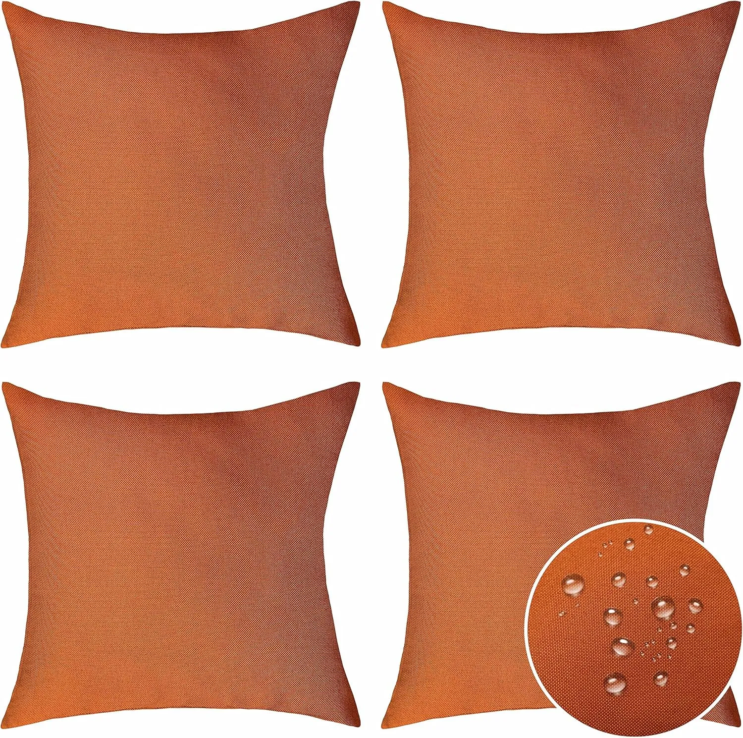 Home Brilliant Outdoor Pillow Covers 20x20 Burnt Orange Throw Pillows for Couch Bench Patio Waterproof Pillow Cases Set of 4, 20 x 20 inch, Burnt Orange