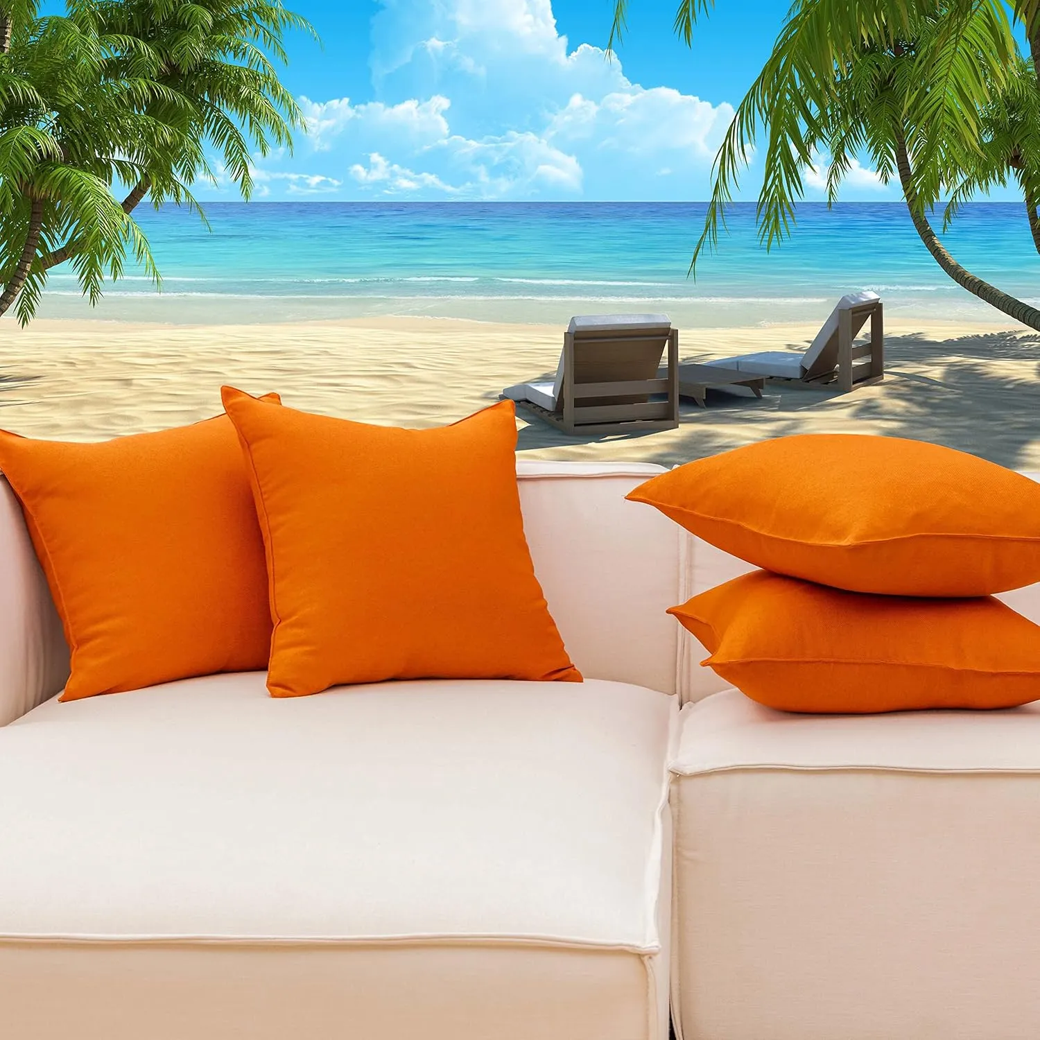 Home Brilliant Outdoor Pillow Covers 20x20 Burnt Orange Throw Pillows for Couch Bench Patio Waterproof Pillow Cases Set of 4, 20 x 20 inch, Burnt Orange