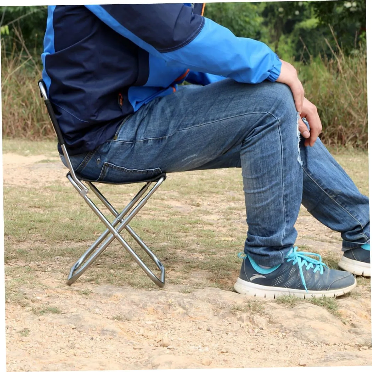 Homoyoyo Foldable Chairs Outdoor Folding Stool with Back Camping Folding Chair Folding Stool Portable Folding Chair Outdoor Foldable Chair Outdoor Aluminum Alloy Folding Chairs
