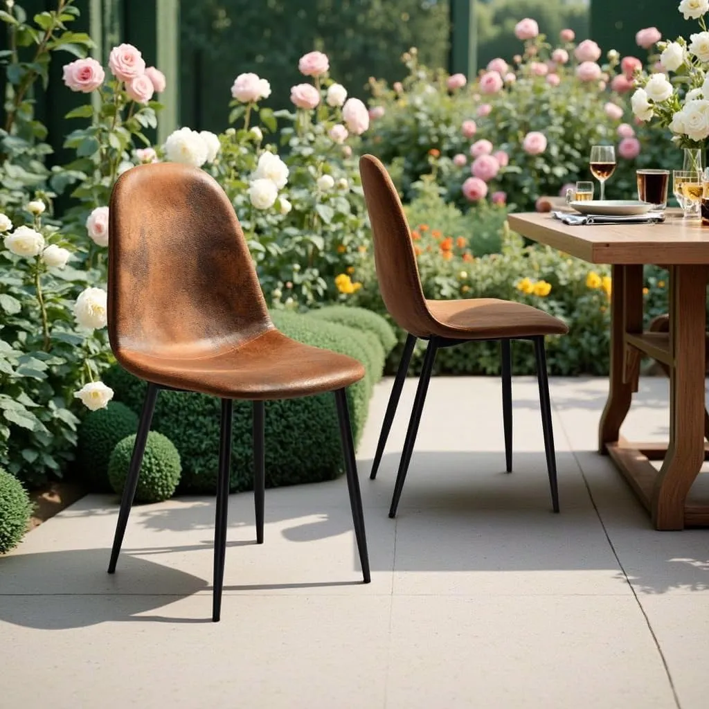 Homy Casa Set of 2 Mid-Century Modern Upholstered Dining Chairs – Armless Suede Fabric Side Chairs with Sturdy Metal Legs, Versatile Seating for Kitchen, Dining Room, Living Room or Office, Brown
