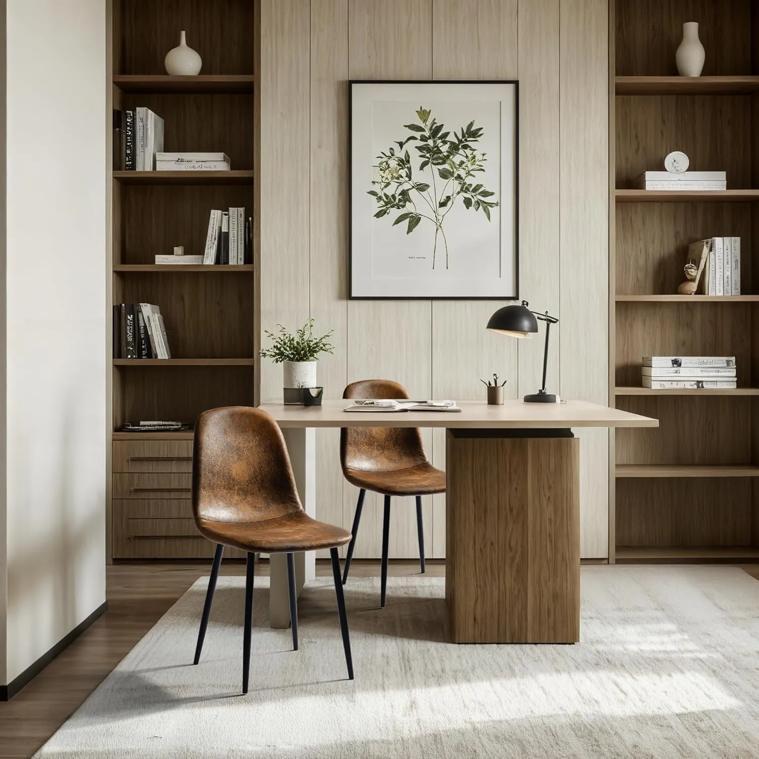 Homy Casa Set of 2 Mid-Century Modern Upholstered Dining Chairs – Armless Suede Fabric Side Chairs with Sturdy Metal Legs, Versatile Seating for Kitchen, Dining Room, Living Room or Office, Brown