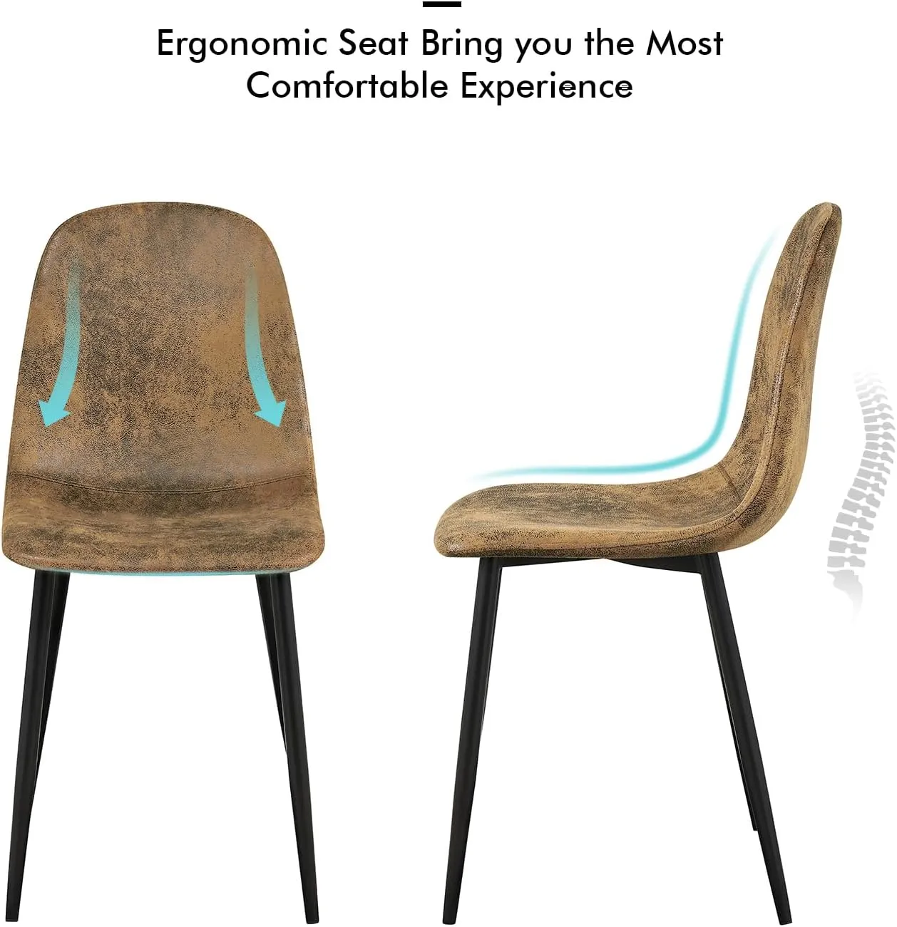 Homy Casa Set of 2 Mid-Century Modern Upholstered Dining Chairs – Armless Suede Fabric Side Chairs with Sturdy Metal Legs, Versatile Seating for Kitchen, Dining Room, Living Room or Office, Brown