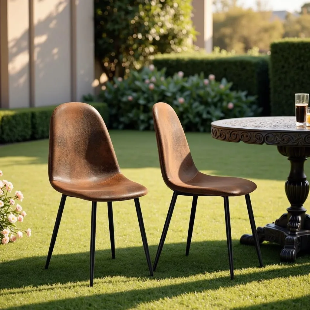 Homy Casa Set of 2 Mid-Century Modern Upholstered Dining Chairs – Armless Suede Fabric Side Chairs with Sturdy Metal Legs, Versatile Seating for Kitchen, Dining Room, Living Room or Office, Brown
